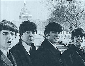 Beatles on the Washington, D.C. mall, Feb 1964.