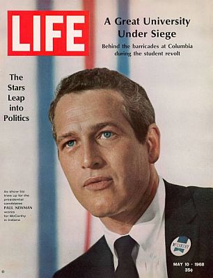 Paul Newman, one of many notable Hollywood stars who became active on behalf of presidential candidates during 1968's primary & general elections. Life magazine, May 10, 1968.