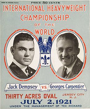 Cover of the fight program for the July 1921 Jack Dempsey-Georges Carpentier boxing match.