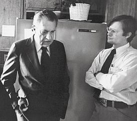 Richard Nixon and James Reston, Jr. in 1977.  Reston would later write the 2007 book, ‘The Conviction of Richard Nixon,’ an inside account of the Frost-Nixon interviews  (see later, below).