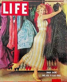 ‘Dinah Shore and Her TV Glad Rags,' says cover tag for this February 1, 1960 issue of ‘Life’ magazine. Click for copy.