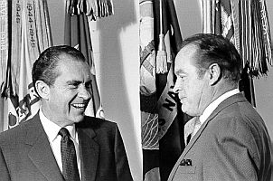 Nixon had met Bob Hope in the 1950s when he was Vice President with Eisenhower.  Hope became a Nixon supporter, and is shown here in September 1969 with President Nixon in the Oval Office.