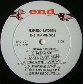 Side 1 of ‘Flamingo Favorites’ album, issued on the End Record label, 1960. Click for digital, vinyl or CD.