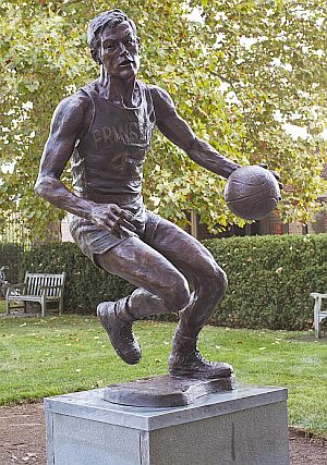 A cast bronze statue of Bill Bradley, Princeton basketball star, by Harry Weber; installed on the Princeton campus in 2014 outside Jadwin Gymnasium.