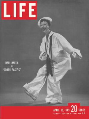 Mary Martin, co-star of Rodgers & Hammerstein’s ‘South Pacific,’ shown on the cover of Life magazine, April 18, 1949, as the show began playing on Broadway.