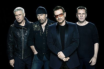 U2 group, from left: Adam Clayton, The Edge, Bono, and Larry Mullen, Jr. Photo, Time, Deidre O’Callaghan. Click for photo.