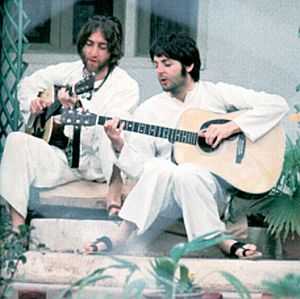 John Lennon & Paul McCartney working on their music in India, Feb-Mar 1968.