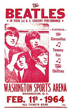 Poster for Beatles' Washington, D.C. concert, 11 Feb 1964.