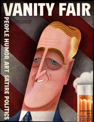 Caricature of NY Governor Franklin D. Roosevelt on the September 1932 cover of ‘Vanity Fair’, by Mexican artist Miguel Covarrubias  (artist bio featured later below).