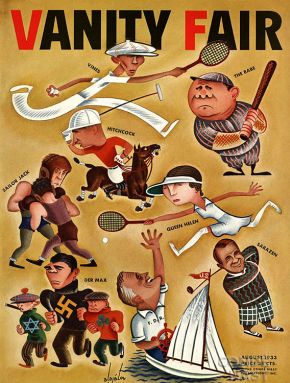 Vanity Fair’s August 1933 cover focuses on professional athletes of the day, with the exception of FDR on his yacht, bottom center.