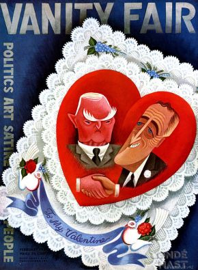 Vanity Fair’s February 1933 ‘valentine’ cover to President-elect Franklin Roosevelt and Vice President-elect, Rep. John Nance Garner, prior to their March 1933 swearing in.   (Miguel Covarrubias)