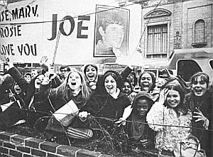 “Denise, Mary, Rosie, Love You,” reads the banner for Joe Namath at a “rock star”-like reception during NY City 1969 Super Bowl III celebration.