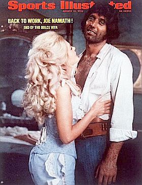 Joe Namath and actress Ann Margaret on movie set of 'C.C. and Company', Sports Illustrated, Aug 17, 1970. During off season and after he left football, Namath ventured into film & TV.