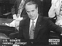 Bob Dole on Senate floor, June 11, 1996, announcing his farewell to colleagues to focus on his Presidential bid.