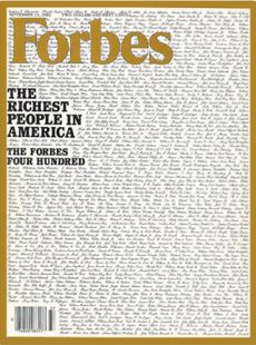 In 1982, Forbes magazine published its first “rich list,” the 400 wealthiest Americans, listing their names on the magazine’s cover, including that of Warren Buffett. Click for related book.