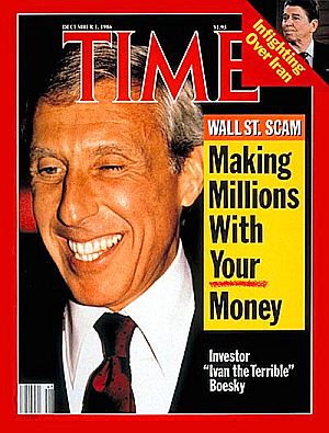 Ivan Boesky flying high on the real-life Wall Street in December 1986 before his legal problems began. Click for copy.