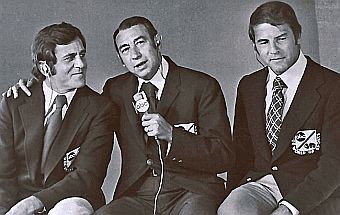 L-to-R, Don Meredith, Howard Cosell and Frank Gifford, the broadcast team for ABC-TV’s “Monday Night Football,” 1972.