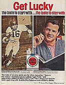 Frank Gifford, football star for the New York Giants, appearing in a 1962 Lucky Strike cigarette ad.