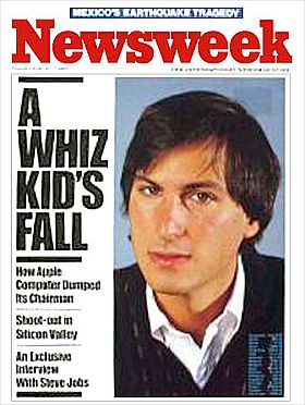 Steve Jobs on the cover of Newsweek, in a story about his demise at Apple, Sept 30, 1985.