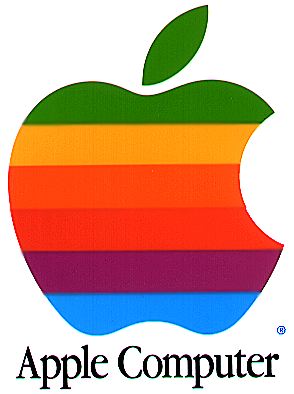 The second Apple Computer logo, as created in 1976-77 with the rainbow color theme, used by Apple until 1998.