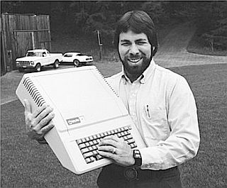Steve Wozniak of Apple Computer, Inc. in the late 1970s with an Apple II model personal computer.