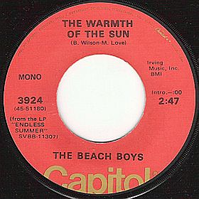 “The Warmth of The Sun” 45rpm on a later, 1970s issue “orange-gold" Capitol record label. Click for digital.