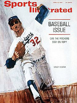Artist's sketch of Sandy Koufax on the April 1964 cover of Sports Illustrated’s baseball issue.