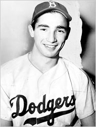A young Sandy Koufax in his Brooklyn Dodgers uniform.
