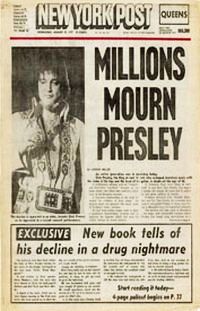 August 18, 1977 NY Post Elvis Presley story & drug revelations from Steve Dunleavy book.