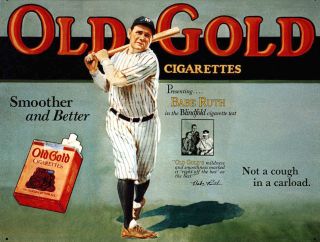 Babe Ruth featured in advertisement for Old Gold cigarettes, probably from the 1920s.