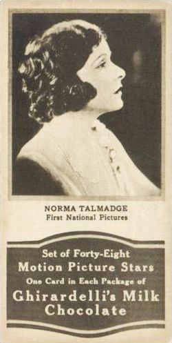 A “film star trading card” for Norma Talmadge by Ghirardelli Chocolate Co.