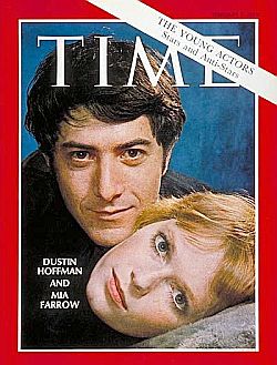 Film stars Dustin Hoffman & Mia Farrow on cover of Time, 7 Feb 1969. Click for copy.