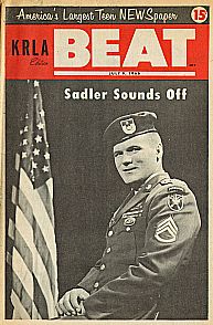 SSgt Barry Sadler appears on the cover of KRLA Radio’s “Beat” magazine, July 1966, Los Angeles, CA.