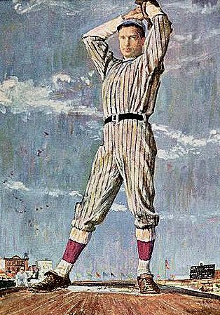 Close-up artist’s rendition of baseball great, Christy Mathewson, for John Hancock Insurance Co. ad, 1958.