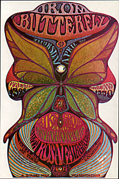 A late 1960s-early 1970s poster, psychedelic style, announcing Iron Butterfly appearance at the Santa Rosa, CA Fairgrounds.