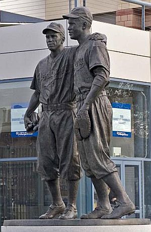 Pee Wee Reese-Jackie Robinson statue at the entrance of KeySpan Park, Coney Island, Brooklyn, NY. Photo: Ted Levin.