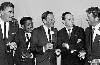 Life magazine “rat pack” photo, from left: Peter Lawford, Sammy Davis, Jr., Frank Sinatra, Joey Bishop, and Dean Martin. 