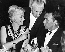 Marilyn Monroe in happier times with Frank Sinatra & club manager Bert Grober, Cal-Neva Resort, 1959. Photo: D. Dondero, Reno Gazette.