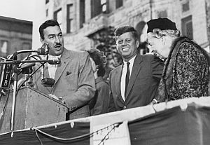 Oct 1960: U.S. Rep. Adam Clayton Powell, Jr. with John F. Kennedy and Eleanor Roosevelt in New York city during Kennedy's presidential campaign.