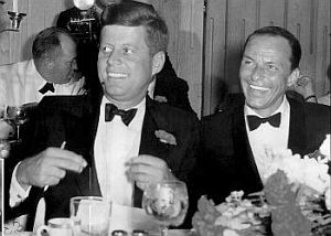 JFK with Frank Sinatra at the pre-inaugural gala, Jan 19, 1961, the night before JFK’s formal inauguration.