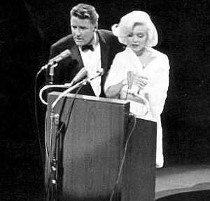 May 19, 1962: Peter Lawford introducing Marilyn Monroe at JFK’s birthday gala in New York city.
