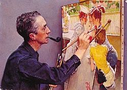 Norman Rockwell at work on a 1953 painting for Saturday Evening Post cover, “Soda Jerk.”
