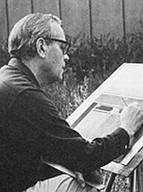 Photograph of Artist Stevan Dohanos at work, undated. Photograph of Artist Stevan Dohanos at work, undated.