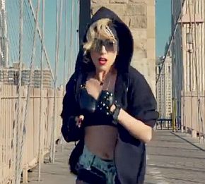 Lady Gaga jogging on the Brooklyn Bridge, Google ad.