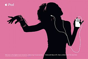 Apple "silhouette"-style advertising for the iPod digital music player, circa 2003-2005. 