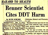 1951: DDT headlines in the “Dallas Morning News” reporting on a Texas scientist testifying in Congress.