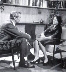 Rachel Carson being interviewed at her home by CBS correspondent Eric Sevareid.