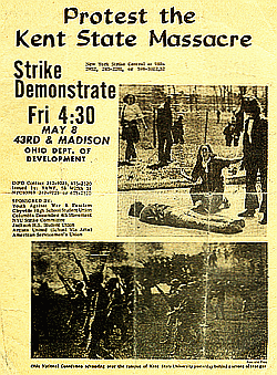 A sample flyer from May 1970 urging student demonstrations following Kent State shootings. 
