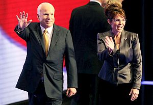 John McCain and Sarah Palin on stage at the RNC on September 4th, 2008 after McCain’s acceptance speech.