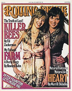 Rolling Stone magazine cover of July 1977 featuring Nancy & Ann Wilson of the rock group Heart.